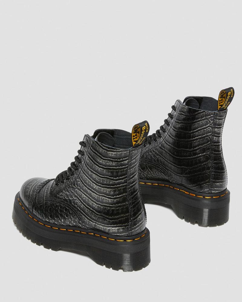 Dr Martens Sinclair Croc Emboss Leren Platform Laarzen Dames Zwart | NL 52DFM